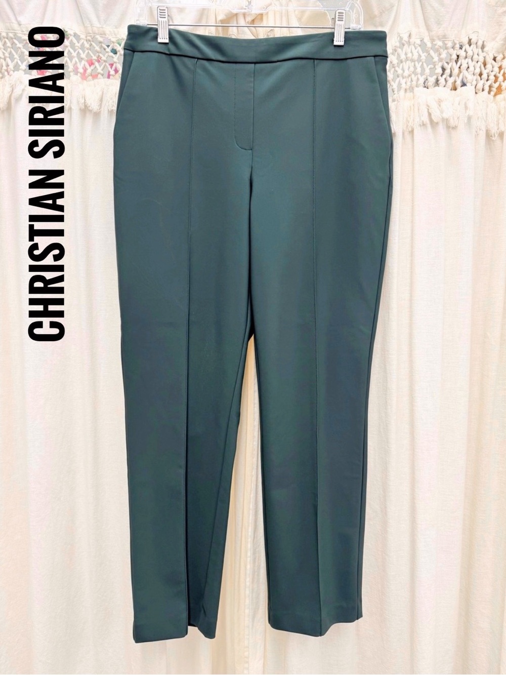 Christian Siriano New York Forest Green Front Seam Ankle Trousers Size 10
